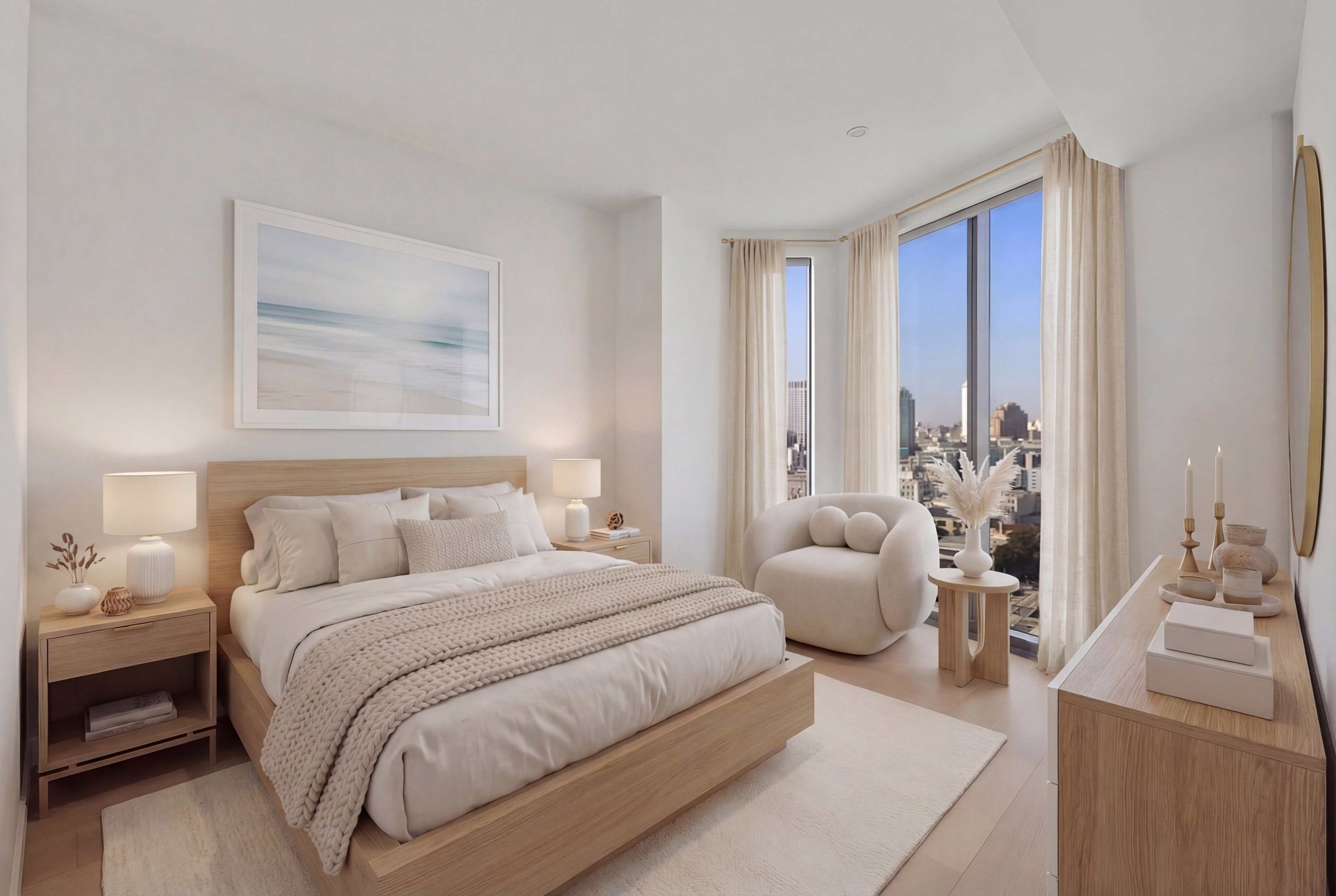large bedroom with windows and king size bed