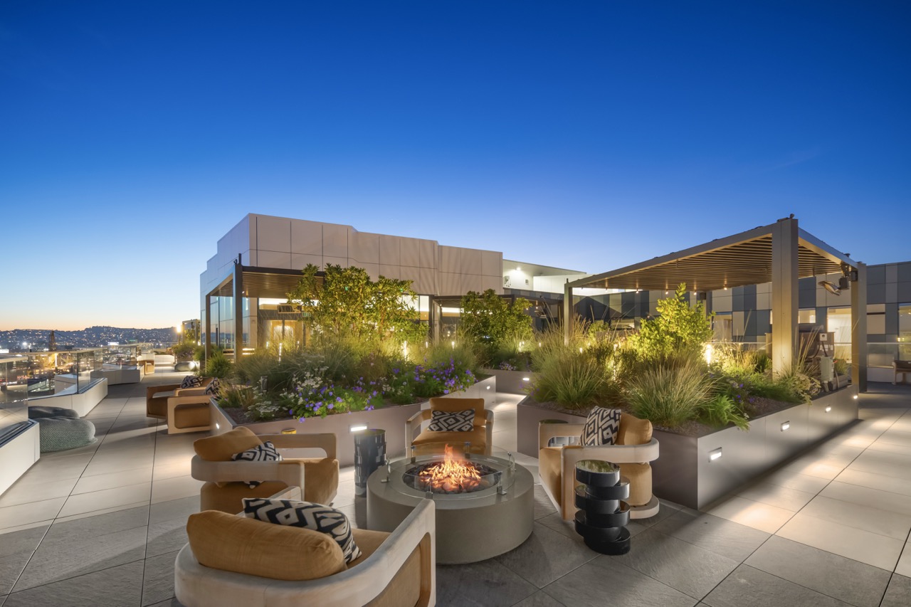 rooftop outdoor space with firepit