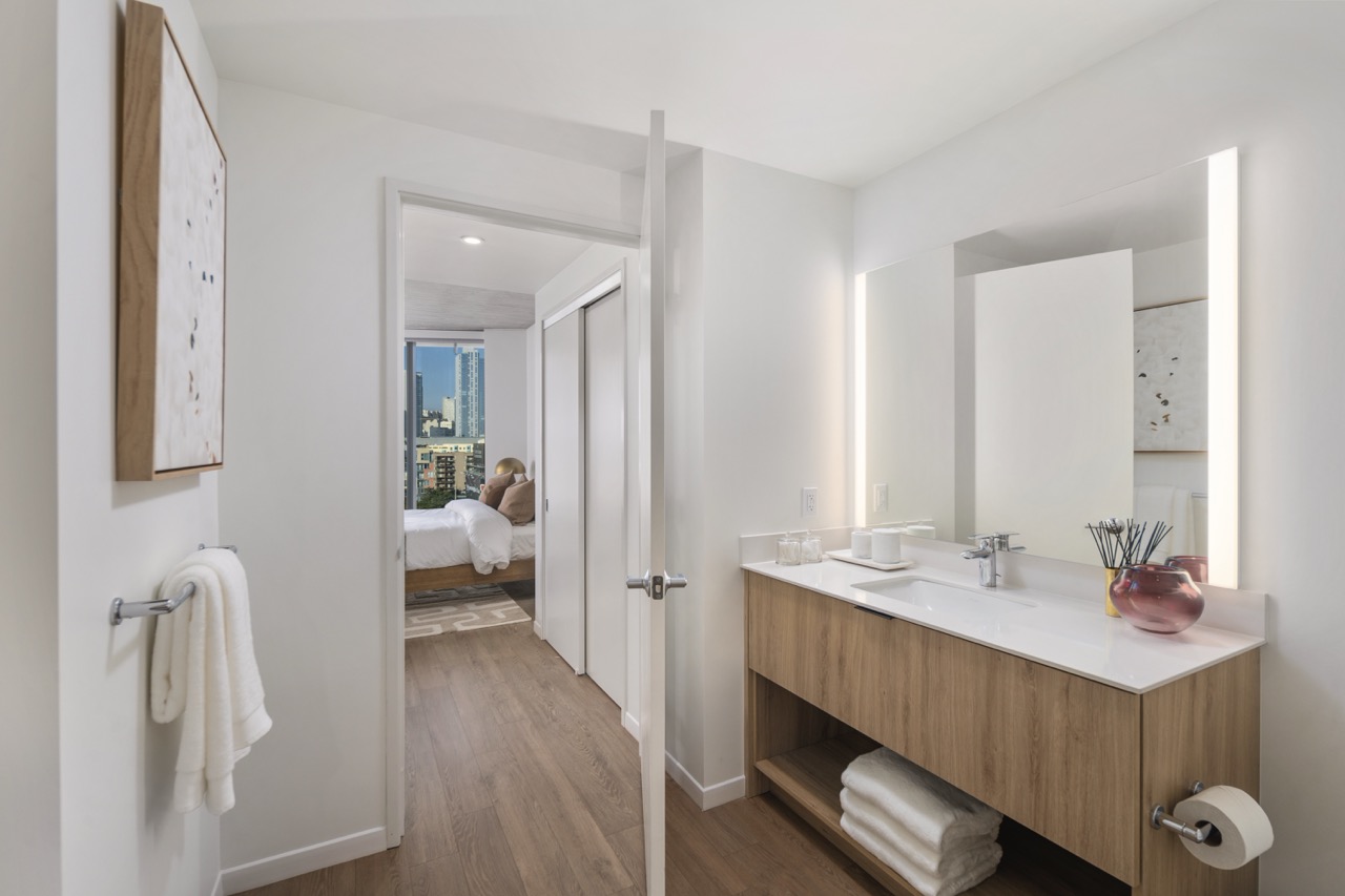 modern bathroom with large vanity