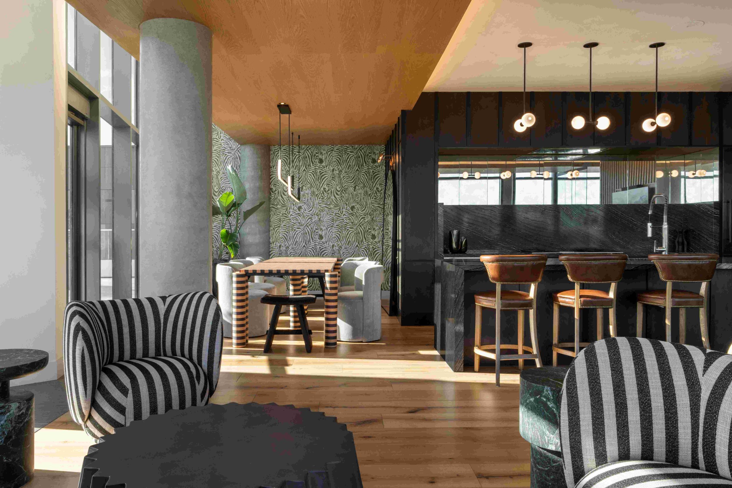 chef's kitchen and dining space